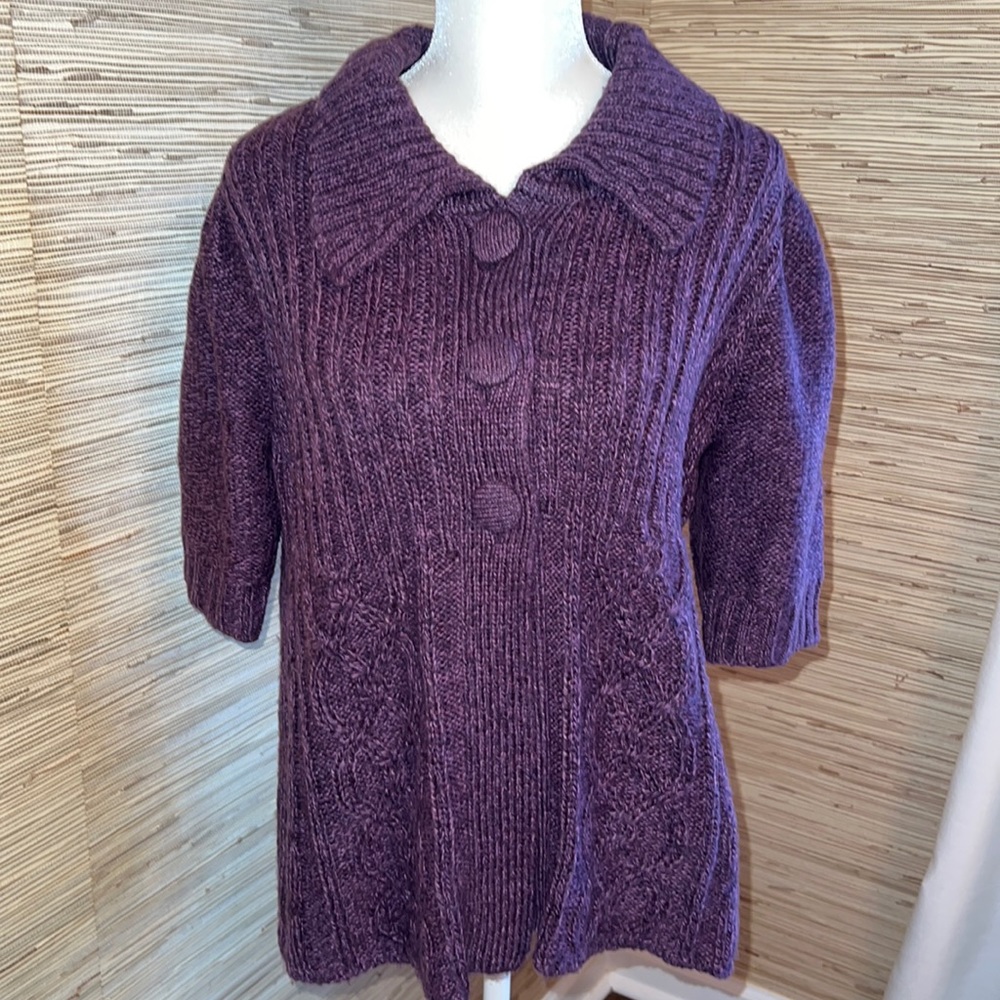 New Directions purple shirt sleeve shrug sweater large EUC!